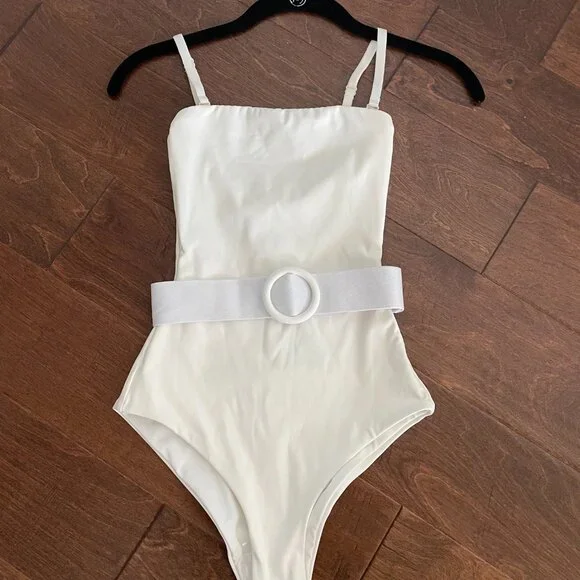 SKIMS Sculpting swim strapless one piece with straps and belt XXS Marble - Picture 4 of 8